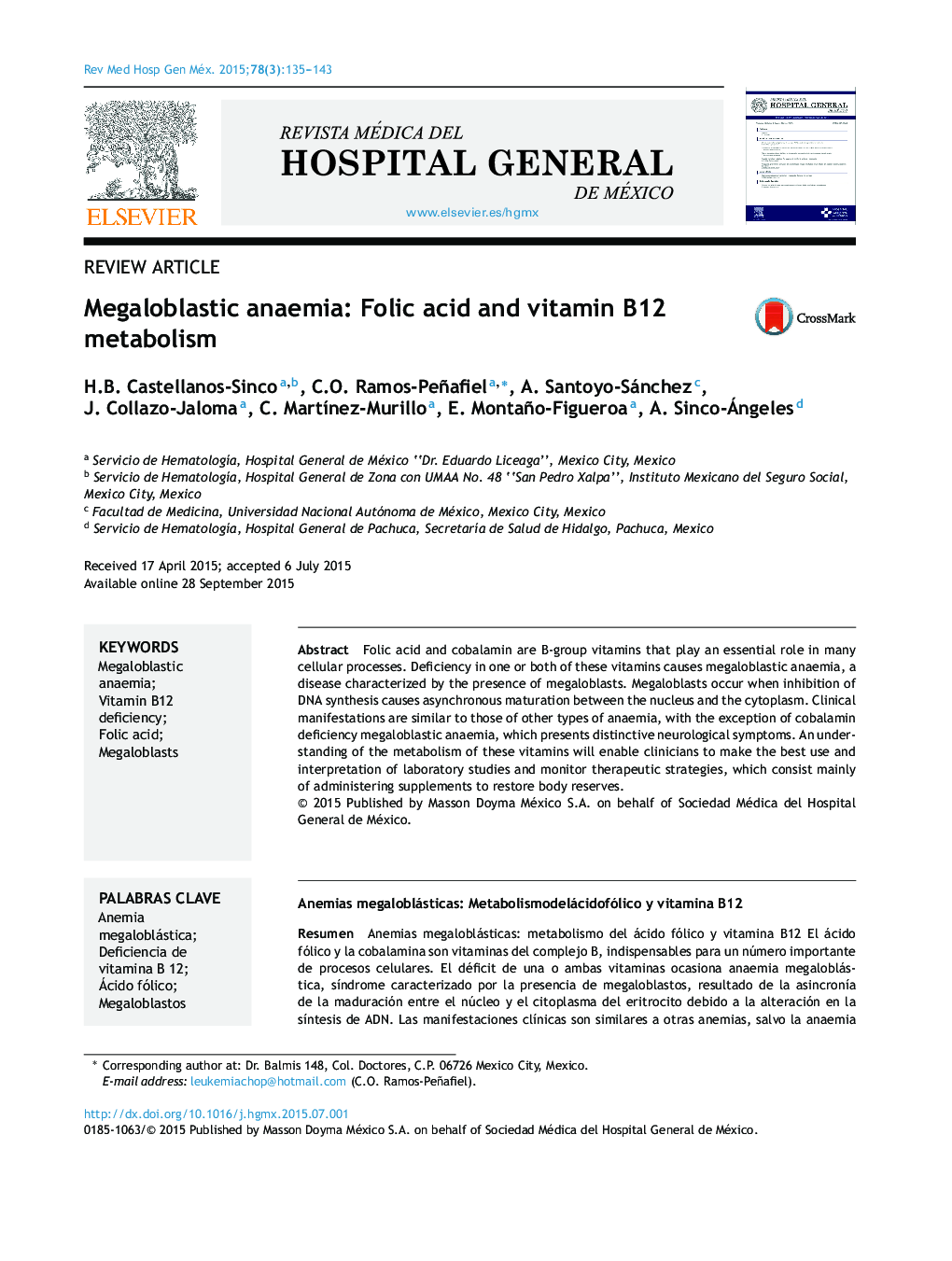 Megaloblastic anaemia: Folic acid and vitamin B12 metabolism