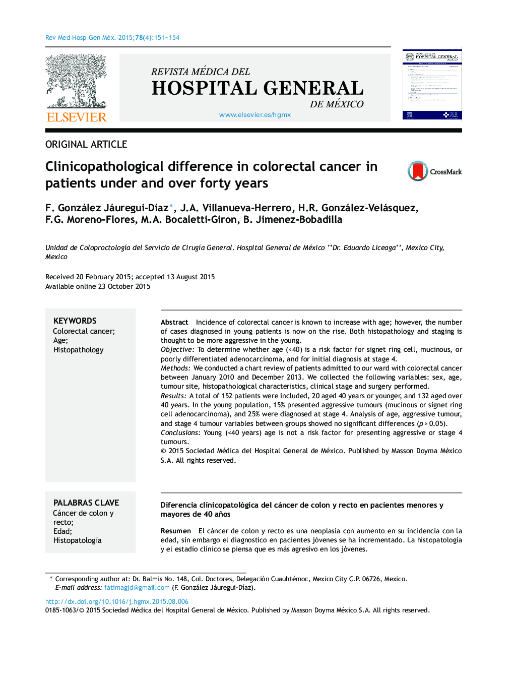 Clinicopathological difference in colorectal cancer in patients under and over forty years