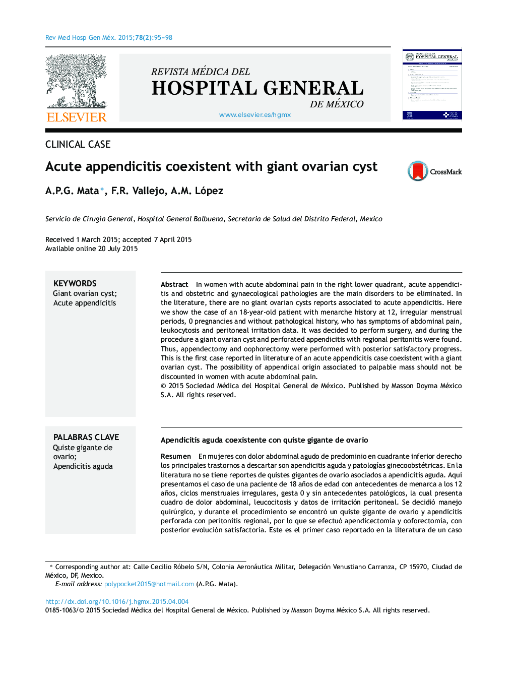 Acute appendicitis coexistent with giant ovarian cyst