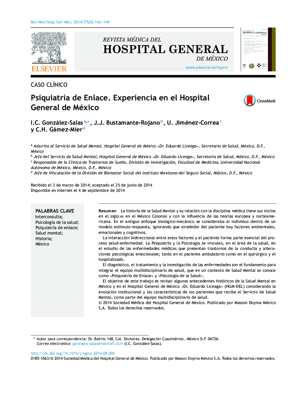 Psiquiatría de Enlace. Experiencia en el Hospital General de México