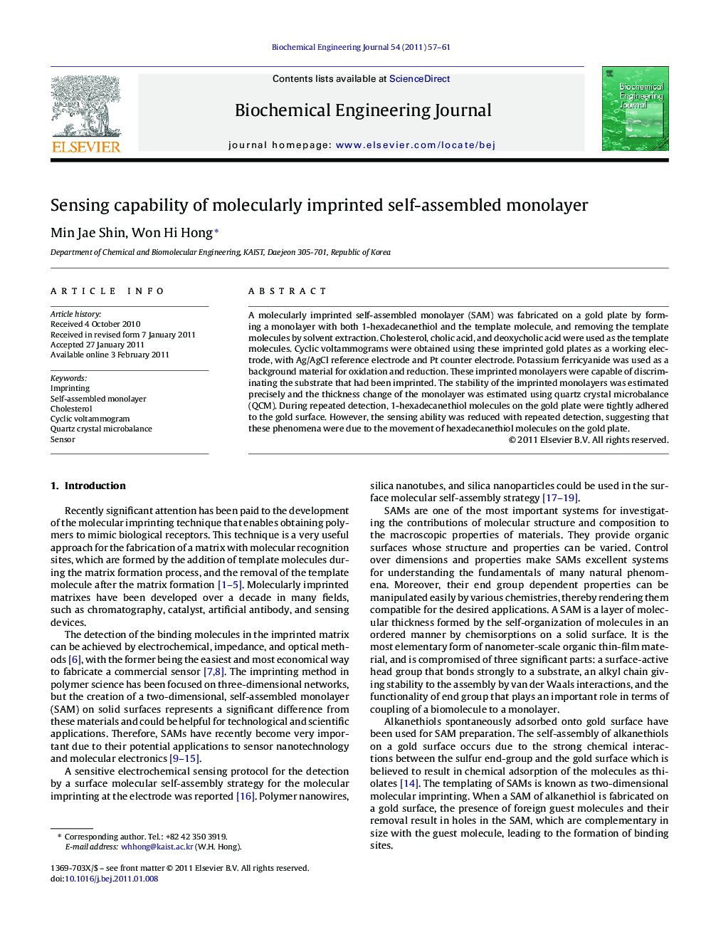 Sensing capability of molecularly imprinted self-assembled monolayer