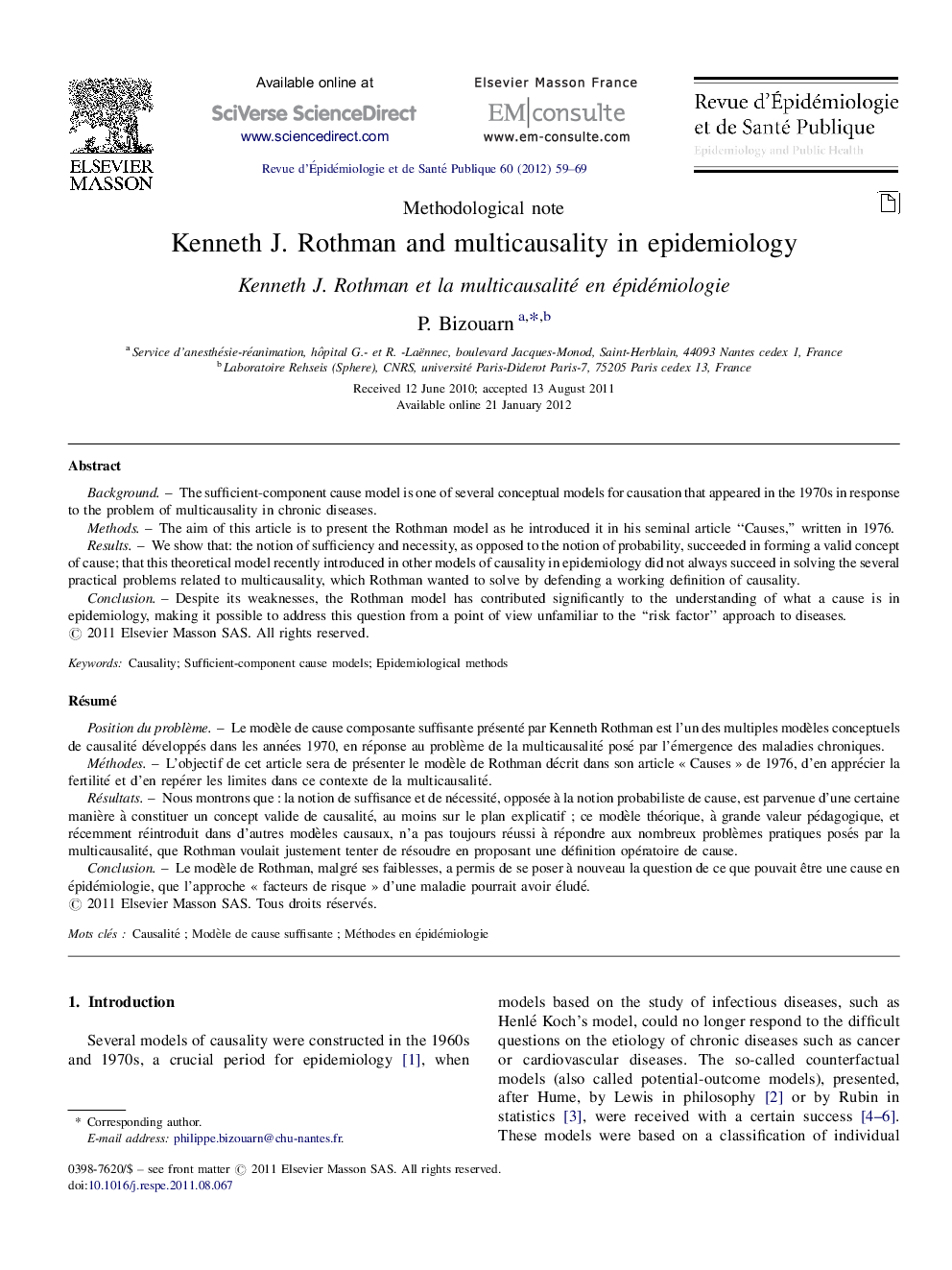 Kenneth J.Â Rothman and multicausality in epidemiology