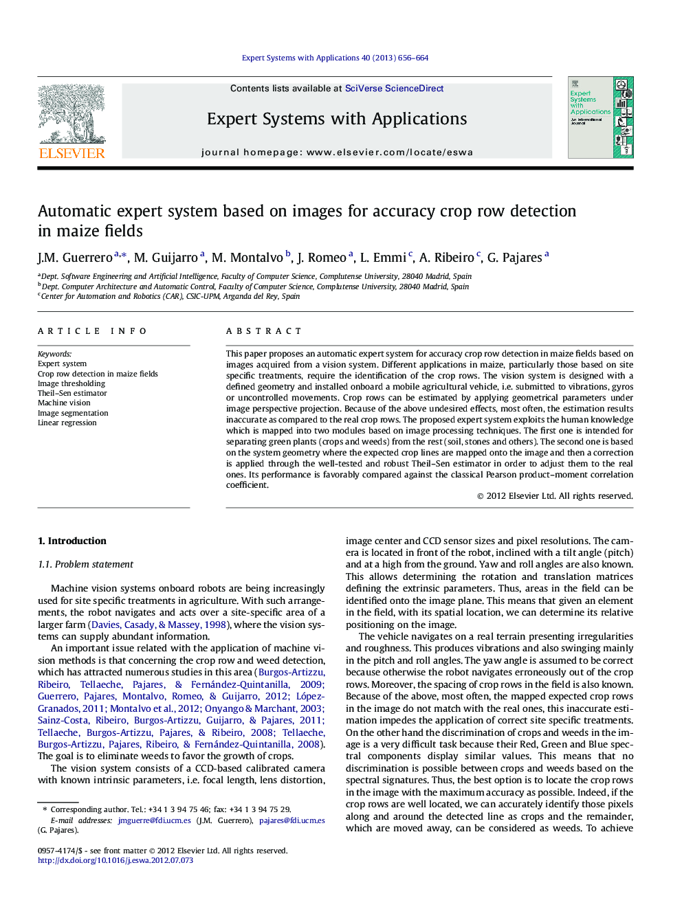 Automatic expert system based on images for accuracy crop row detection in maize fields