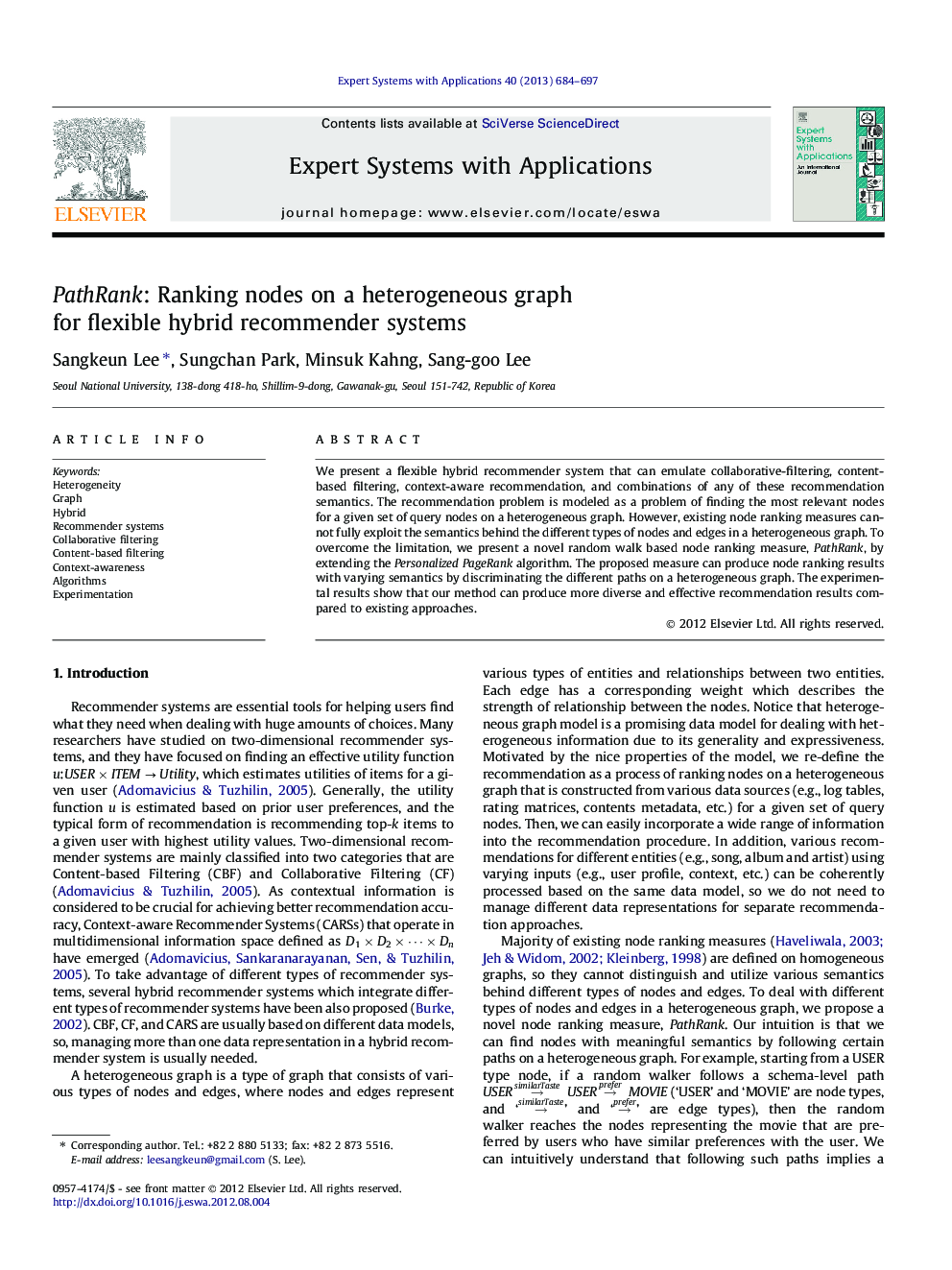 PathRank: Ranking nodes on a heterogeneous graph for flexible hybrid recommender systems