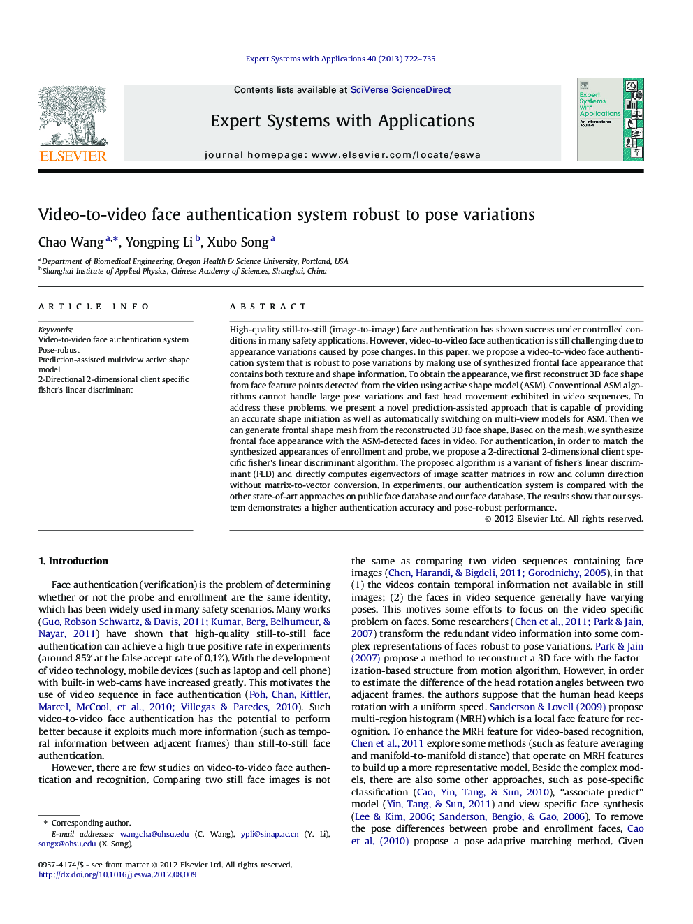 عکس صفحه اول مقاله: Video-to-video face authentication system robust to pose variations Video-to-video face authentication system robust to pose variations