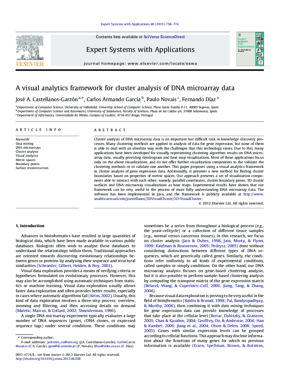 A visual analytics framework for cluster analysis of DNA microarray data