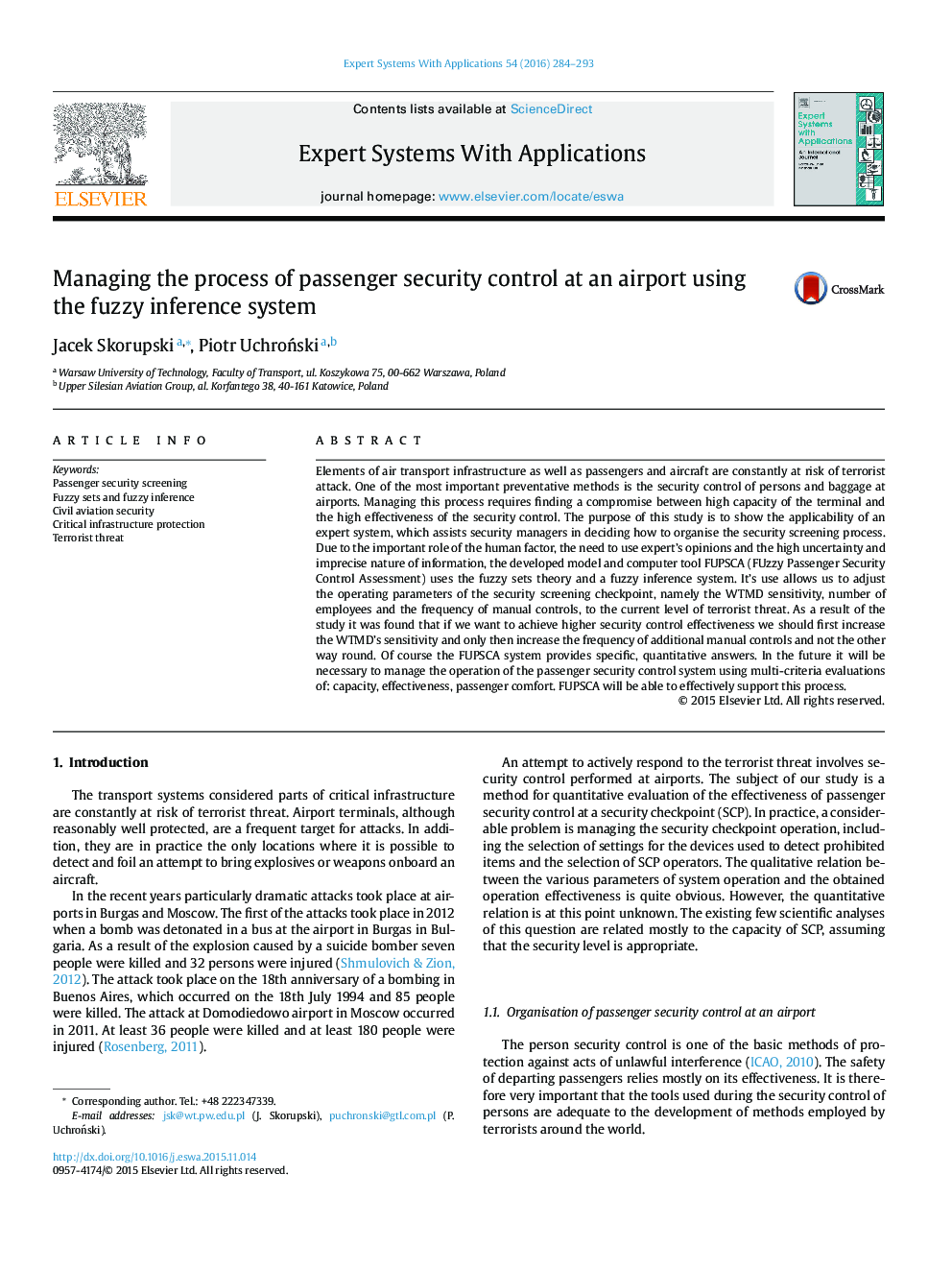 Managing the process of passenger security control at an airport using the fuzzy inference system