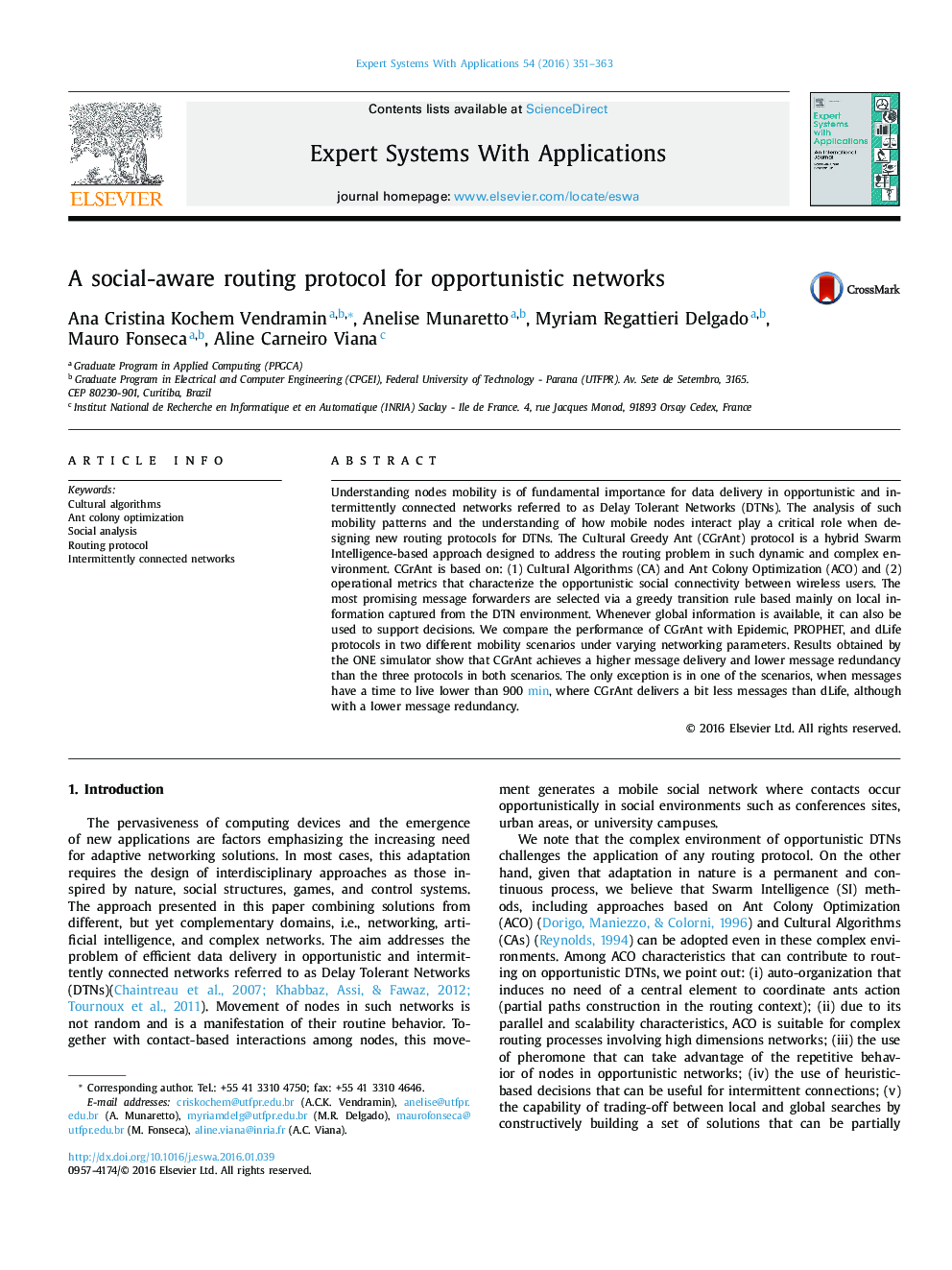 A social-aware routing protocol for opportunistic networks