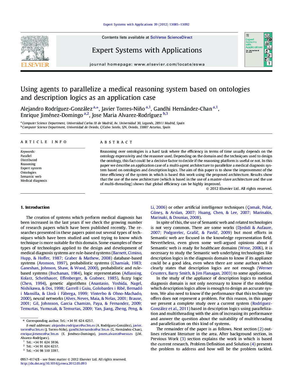 Using agents to parallelize a medical reasoning system based on ontologies and description logics as an application case