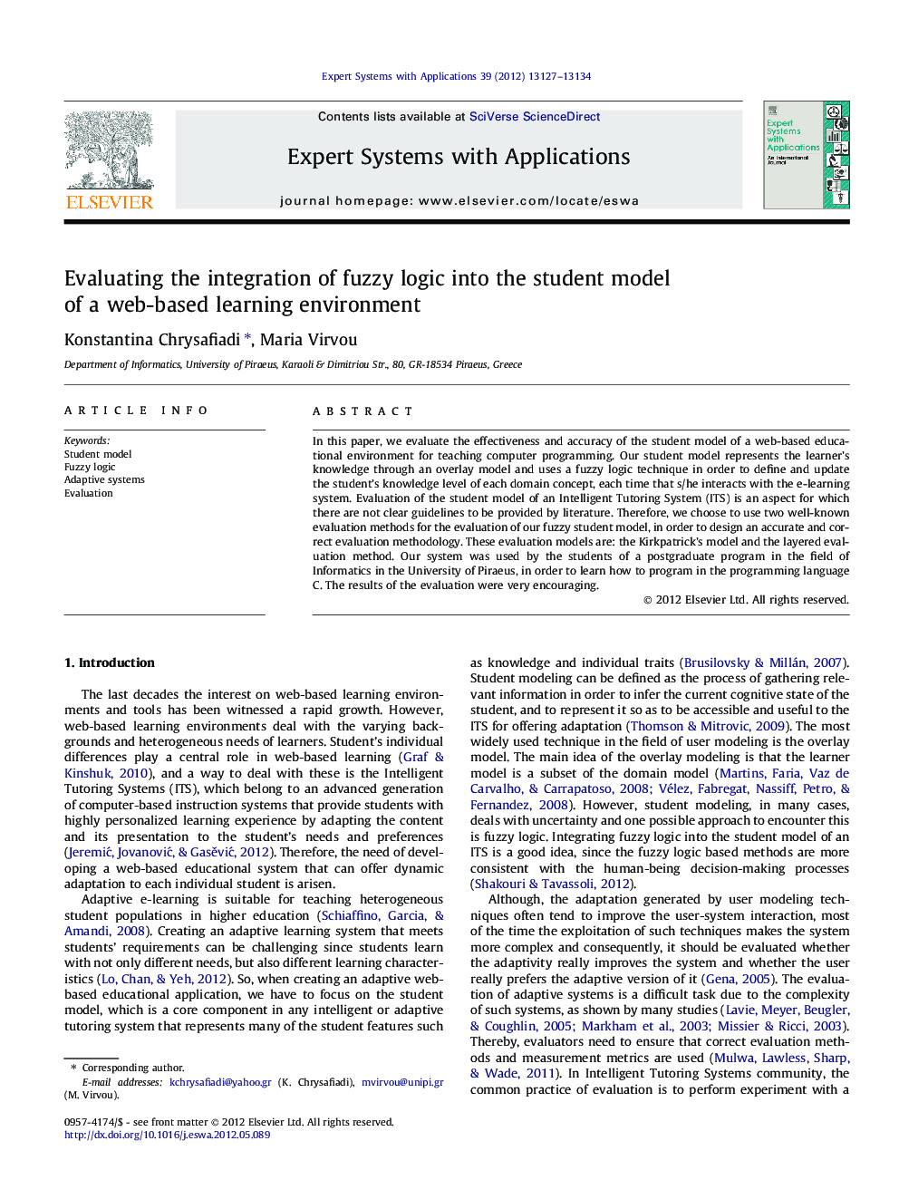 Evaluating the integration of fuzzy logic into the student model of a web-based learning environment