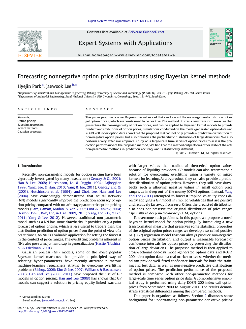 Forecasting nonnegative option price distributions using Bayesian kernel methods