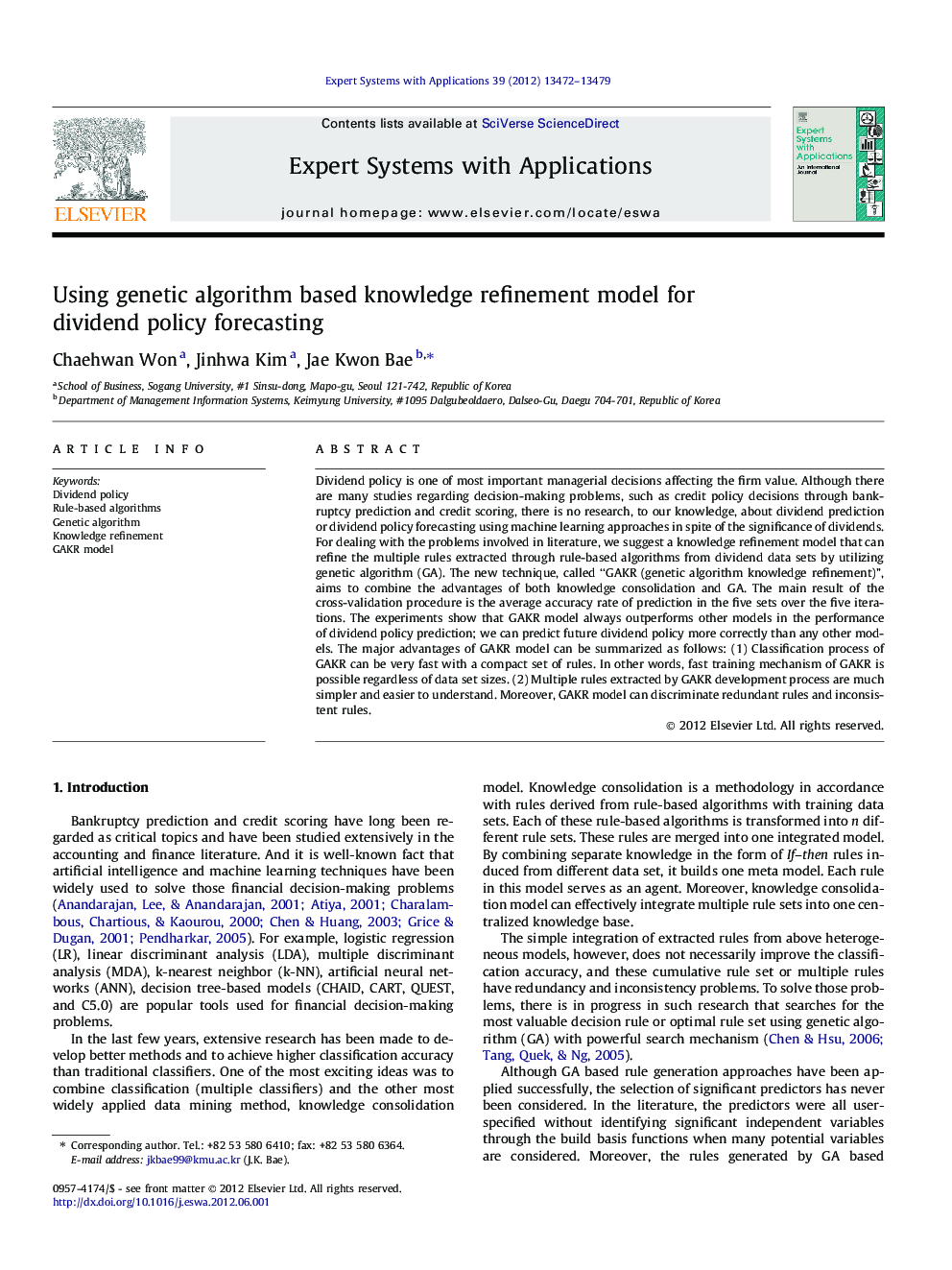 Using genetic algorithm based knowledge refinement model for dividend policy forecasting