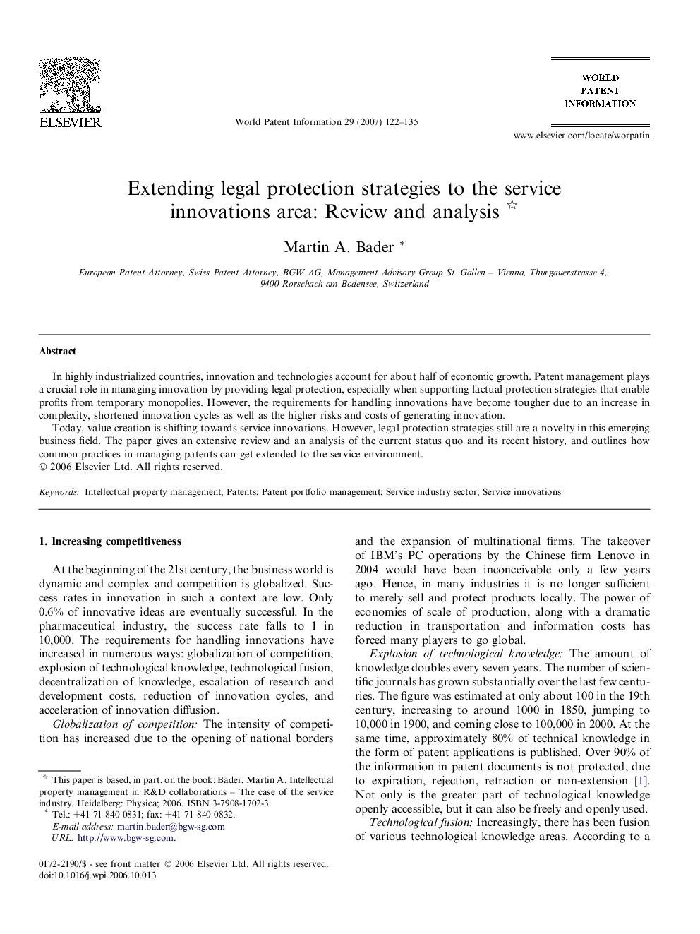 Extending legal protection strategies to the service innovations area: Review and analysis 