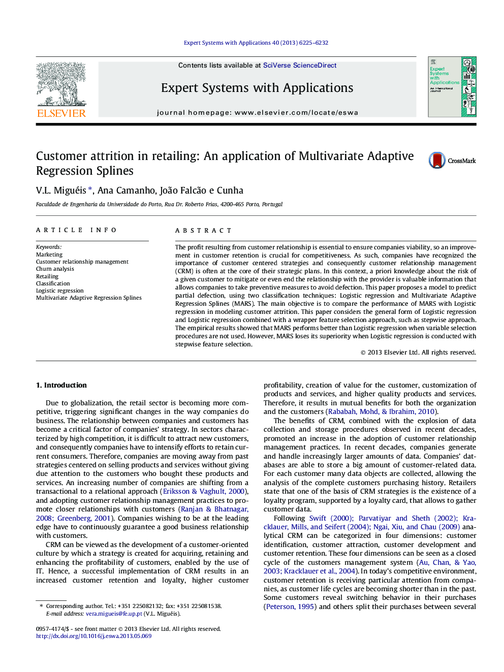 Customer attrition in retailing: An application of Multivariate Adaptive Regression Splines