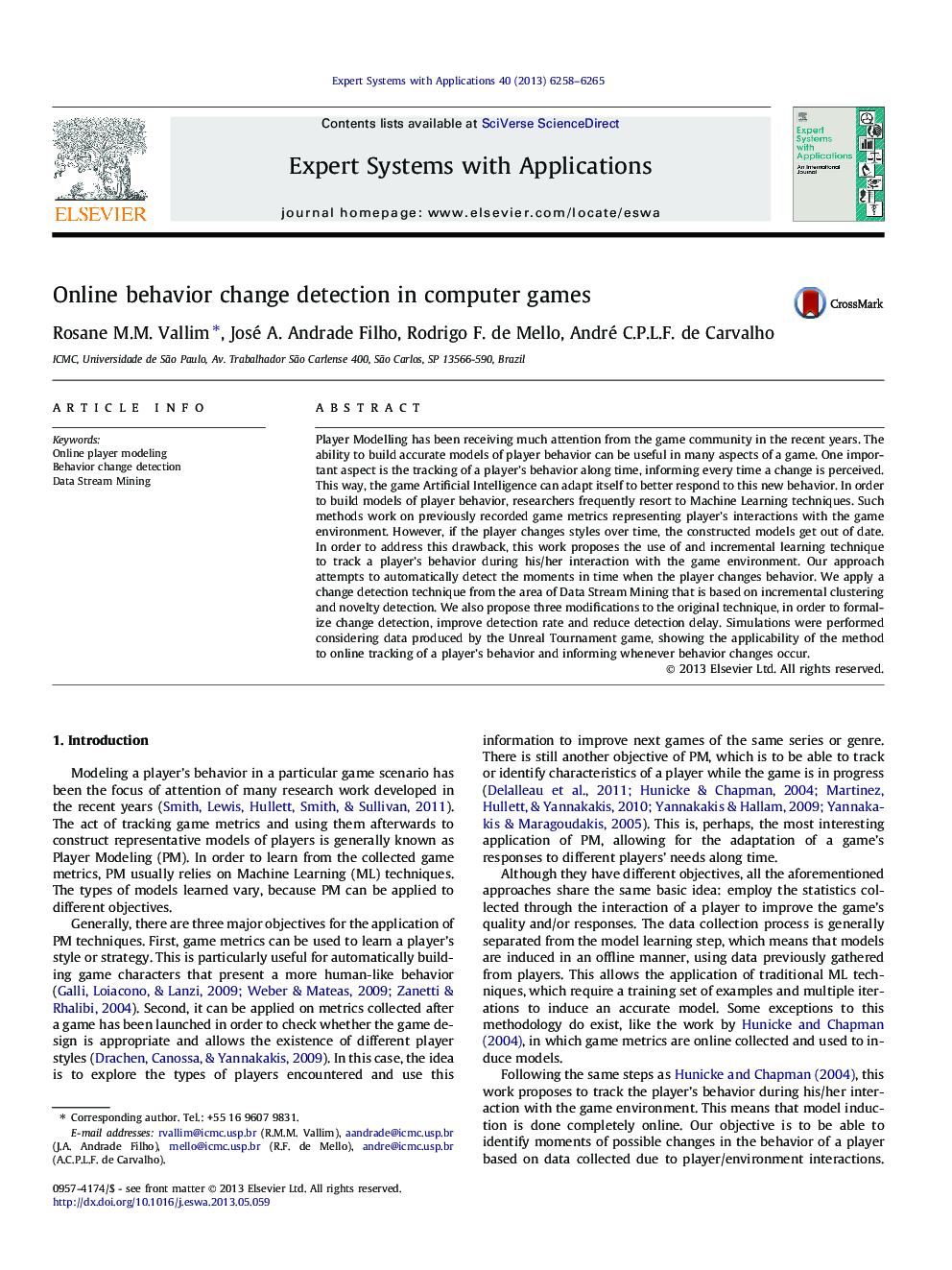 Online behavior change detection in computer games