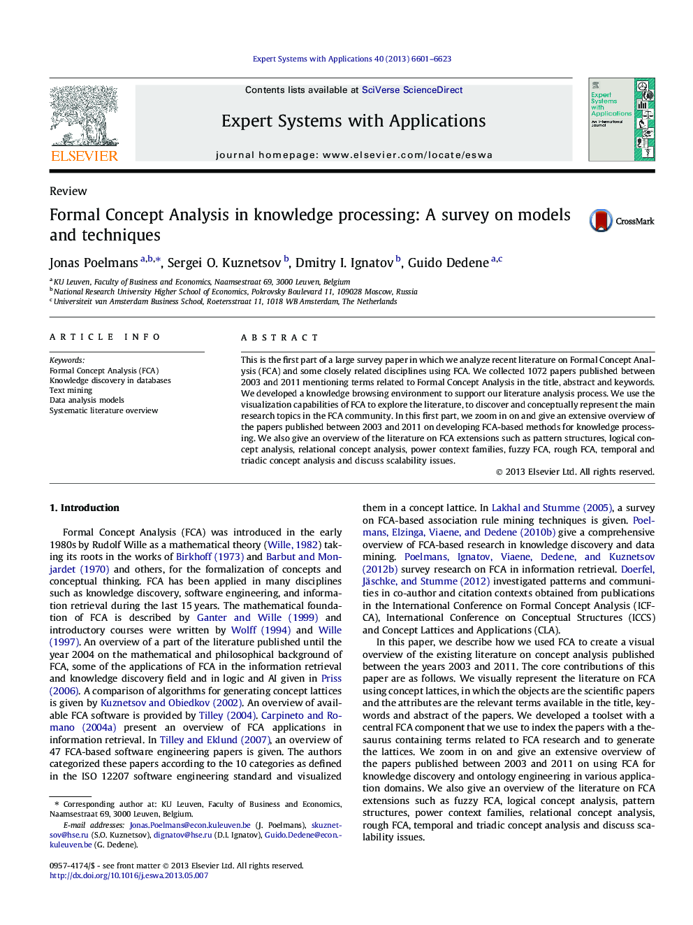 Formal Concept Analysis in knowledge processing: A survey on models and techniques