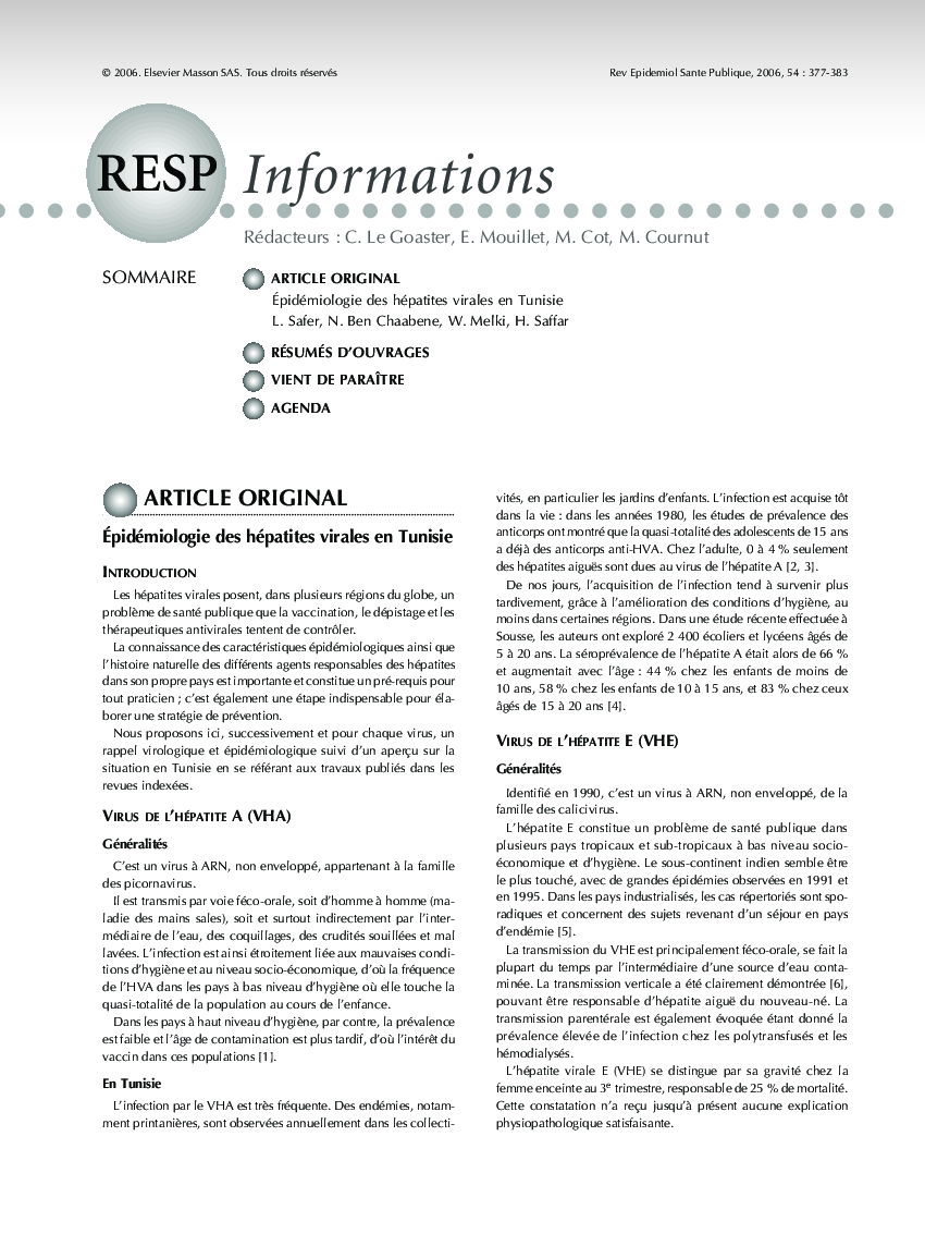 Ãpidémiologie des hépatites virales en Tunisie