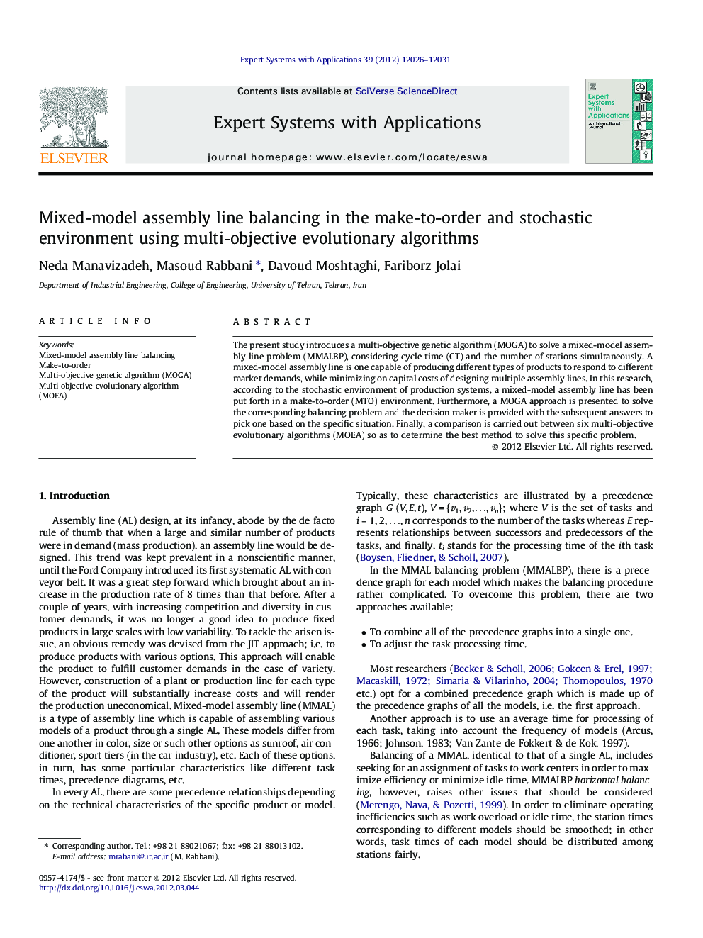 Mixed-model assembly line balancing in the make-to-order and stochastic environment using multi-objective evolutionary algorithms