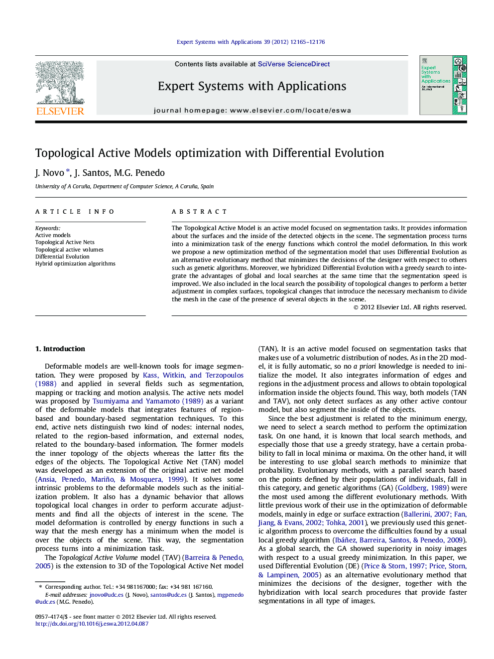 Topological Active Models optimization with Differential Evolution