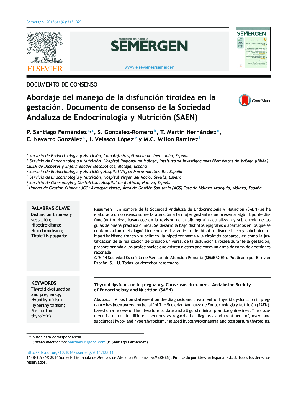 Abordaje del manejo de la disfunción tiroidea en la gestación. Documento de consenso de la Sociedad Andaluza de Endocrinología y Nutrición (SAEN)