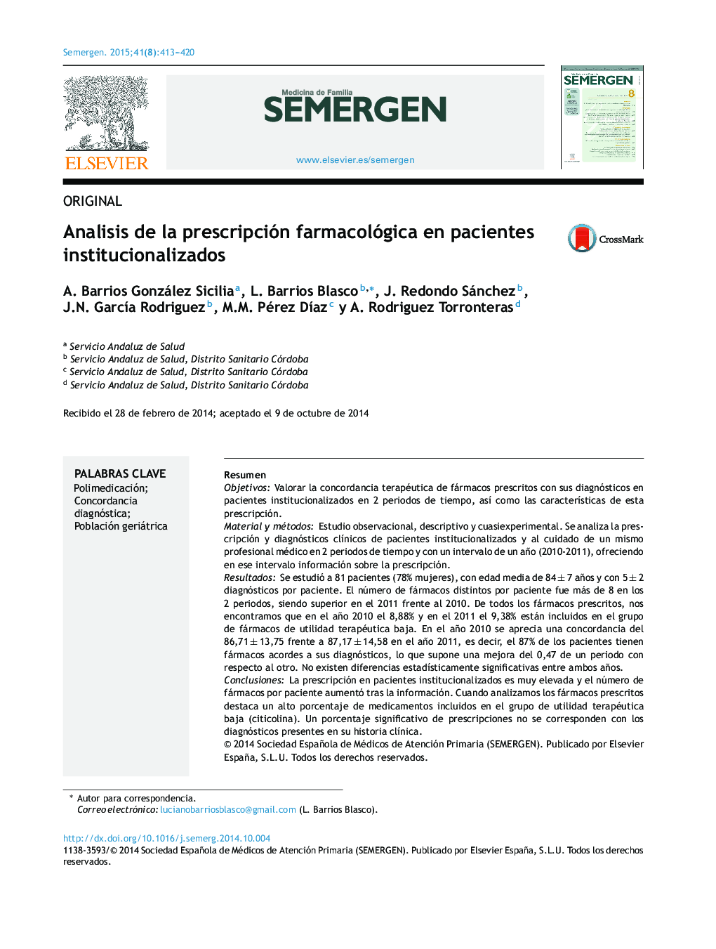 Analisis de la prescripción farmacológica en pacientes institucionalizados