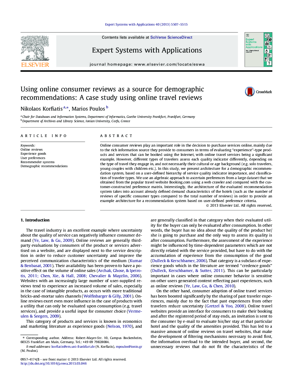 Using online consumer reviews as a source for demographic recommendations: A case study using online travel reviews