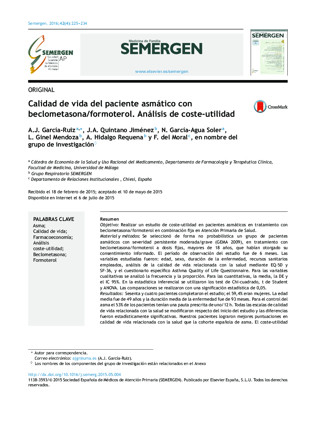 Calidad de vida del paciente asmático con beclometasona/formoterol. Análisis de coste-utilidad