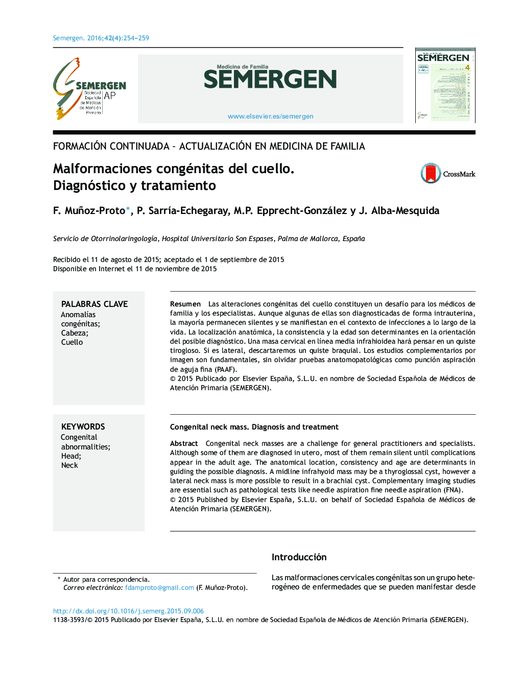 Malformaciones congénitas del cuello. Diagnóstico y tratamiento