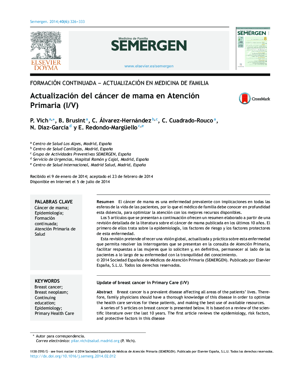 Actualización del cáncer de mama en Atención Primaria (I/V)