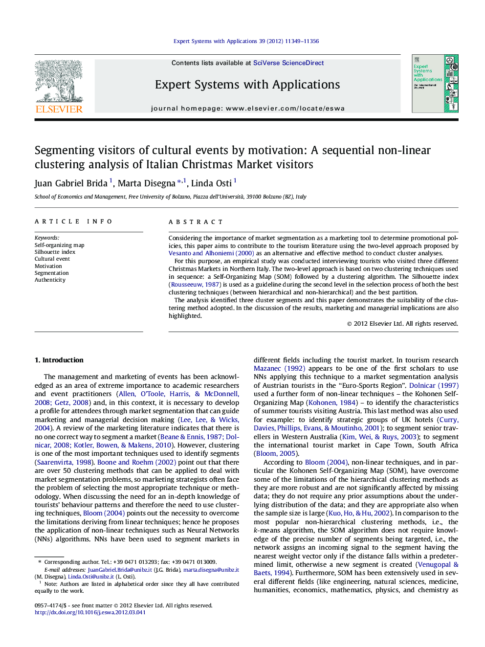 Segmenting visitors of cultural events by motivation: A sequential non-linear clustering analysis of Italian Christmas Market visitors