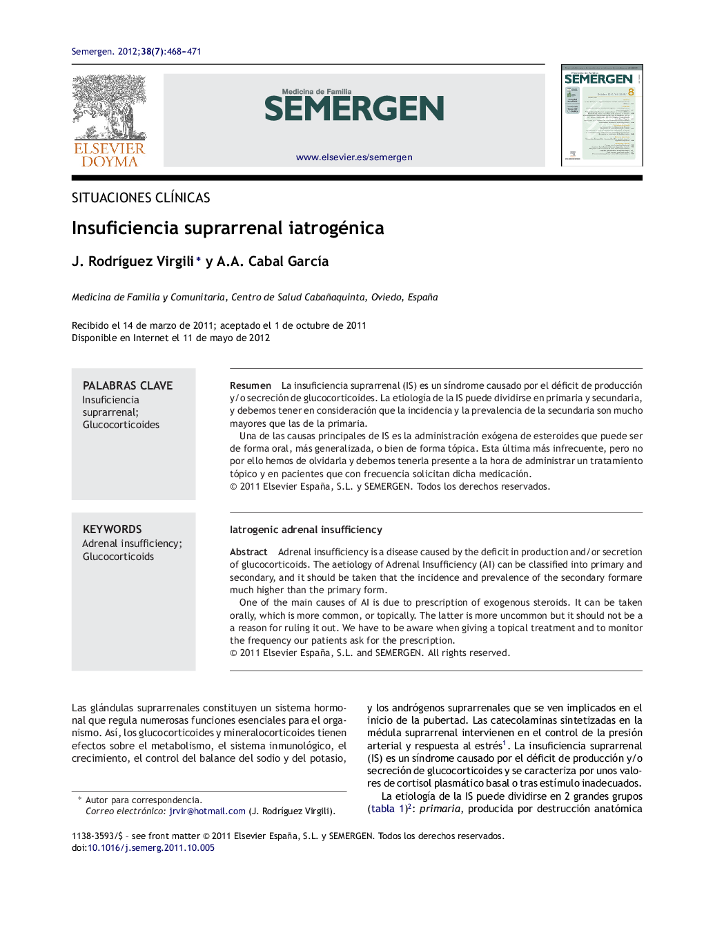 Insuficiencia suprarrenal iatrogénica