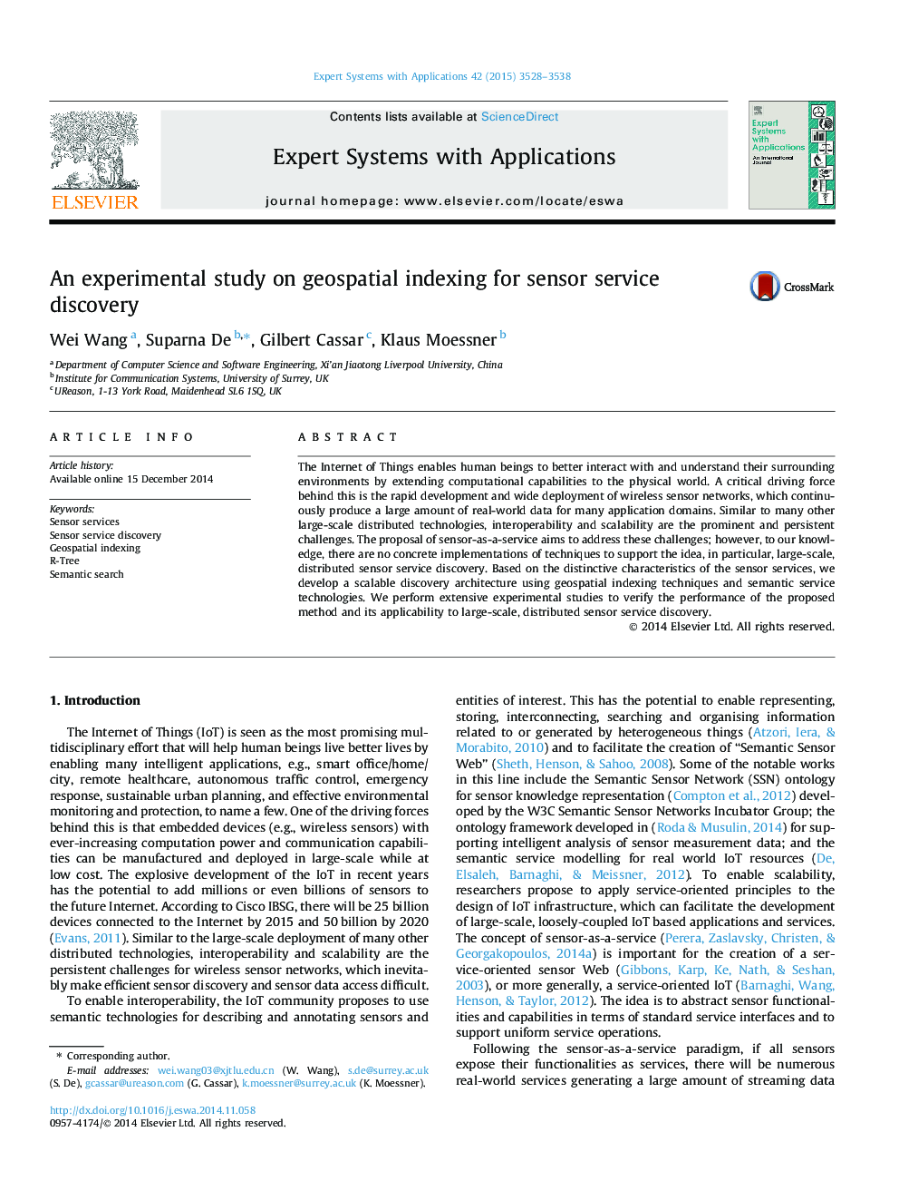 An experimental study on geospatial indexing for sensor service discovery