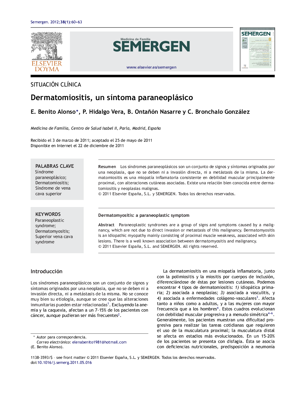 Dermatomiositis, un síntoma paraneoplásico