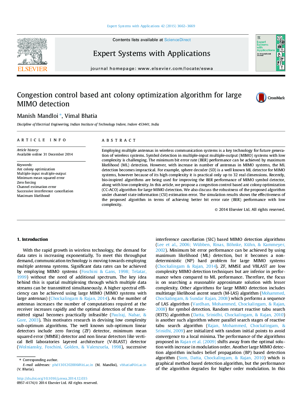 Congestion control based ant colony optimization algorithm for large MIMO detection