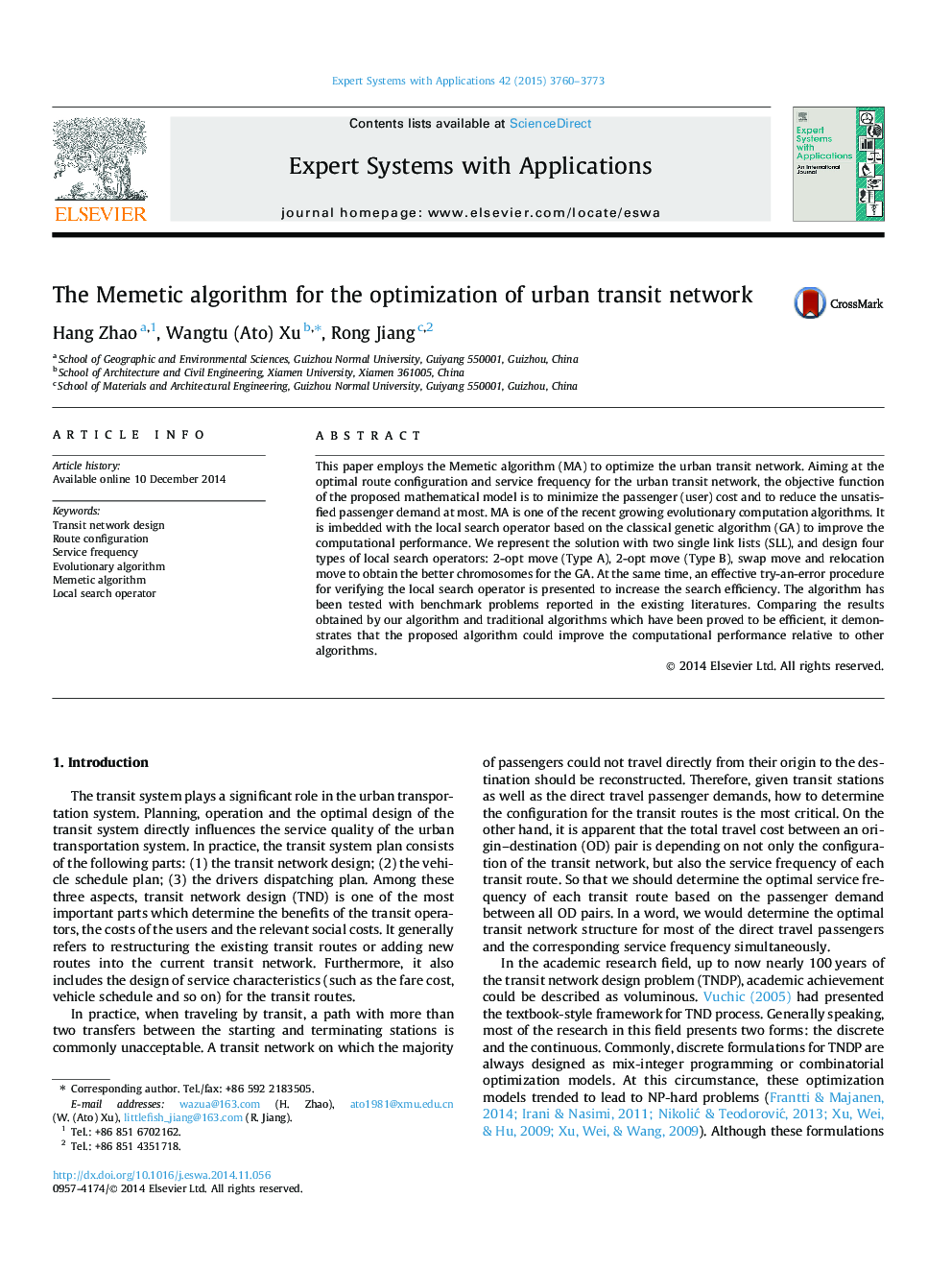 The Memetic algorithm for the optimization of urban transit network