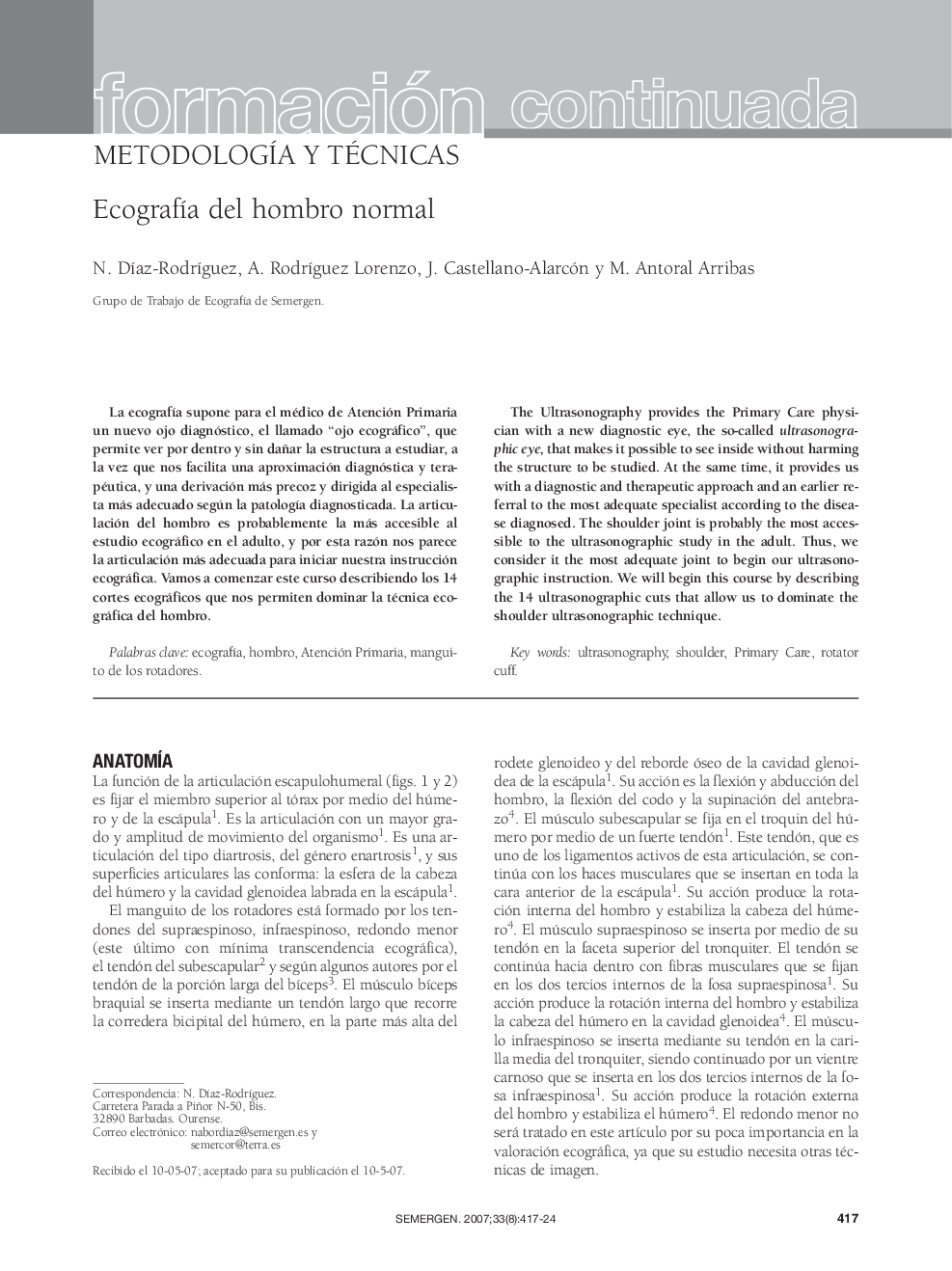 Formación continuadaEcografÃ­a del hombro normal