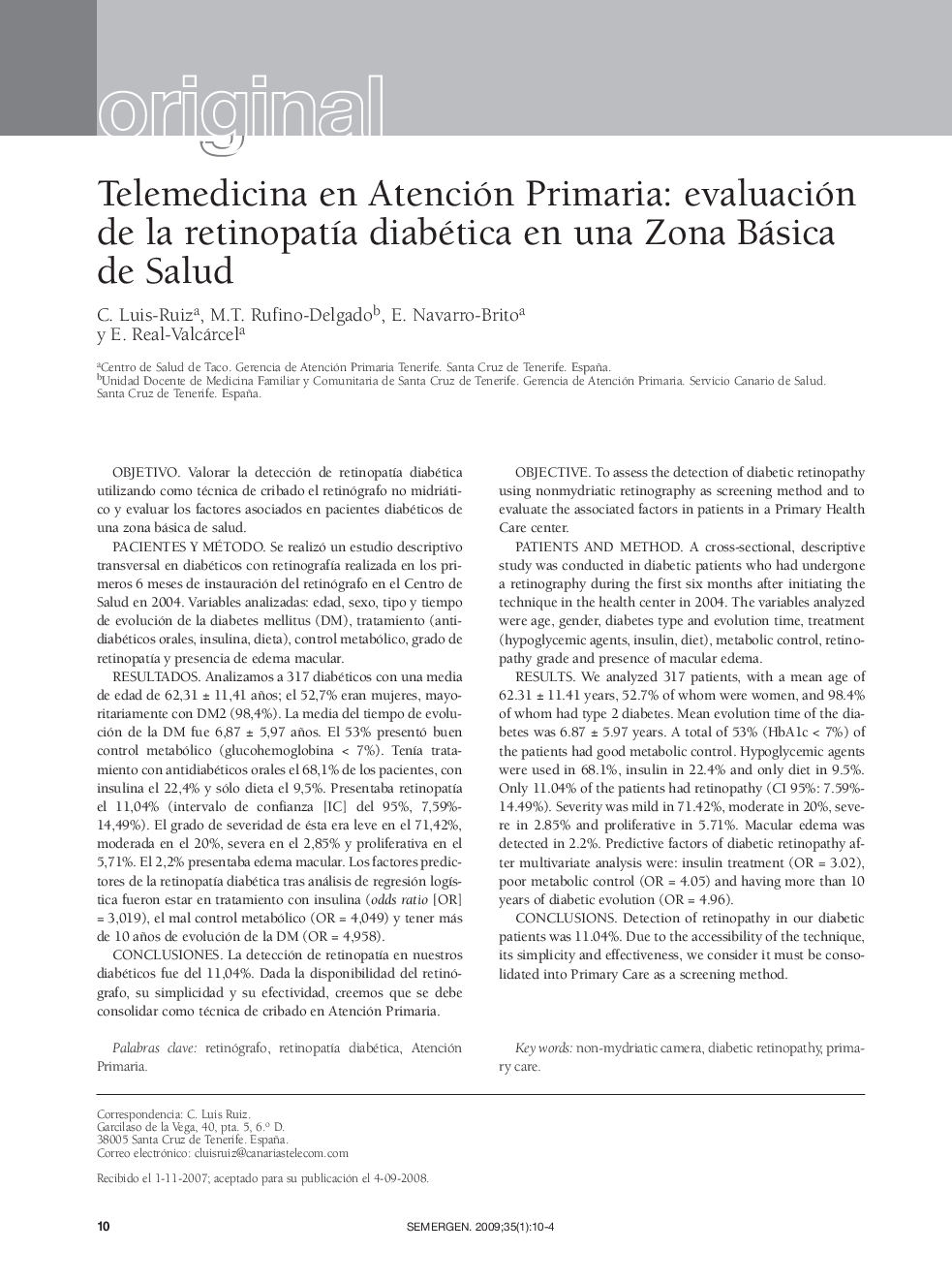 Telemedicina en Atención Primaria: evaluación de la retinopatía diabética en una Zona Básica de Salud