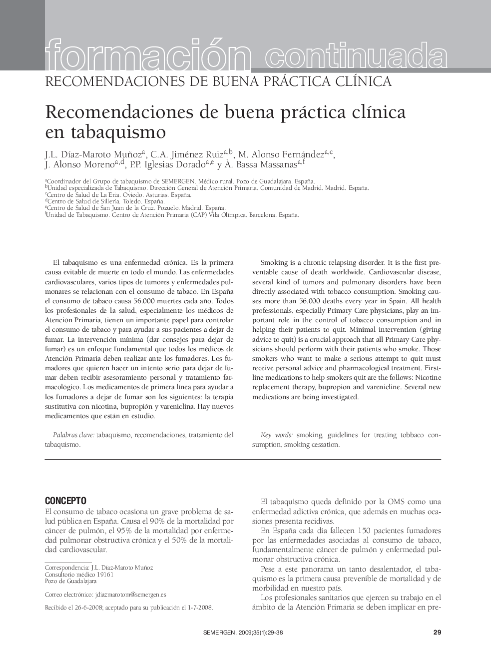 Recomendaciones de buena práctica clínica en tabaquismo