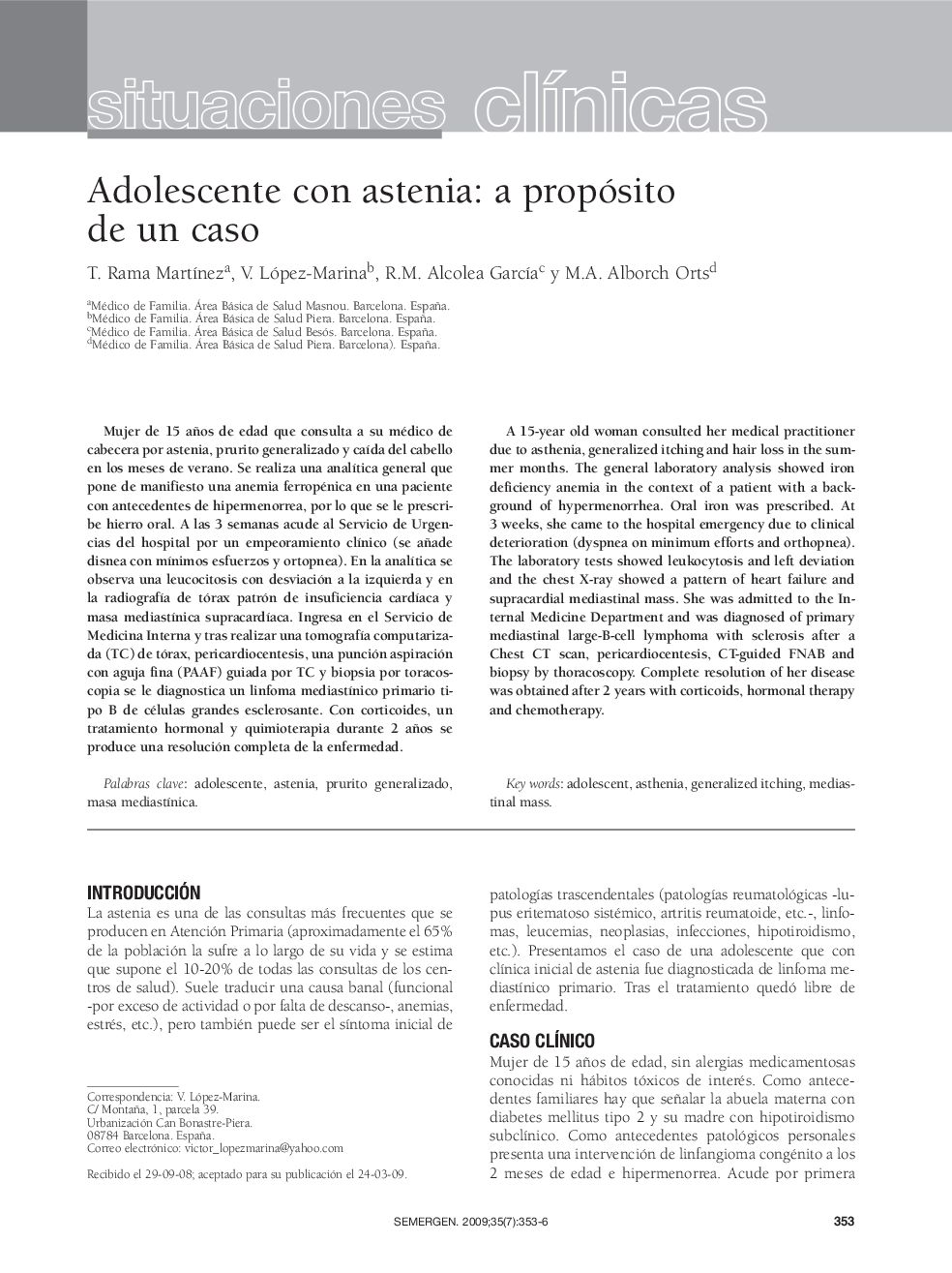 Adolescente con astenia: a propósito de un caso