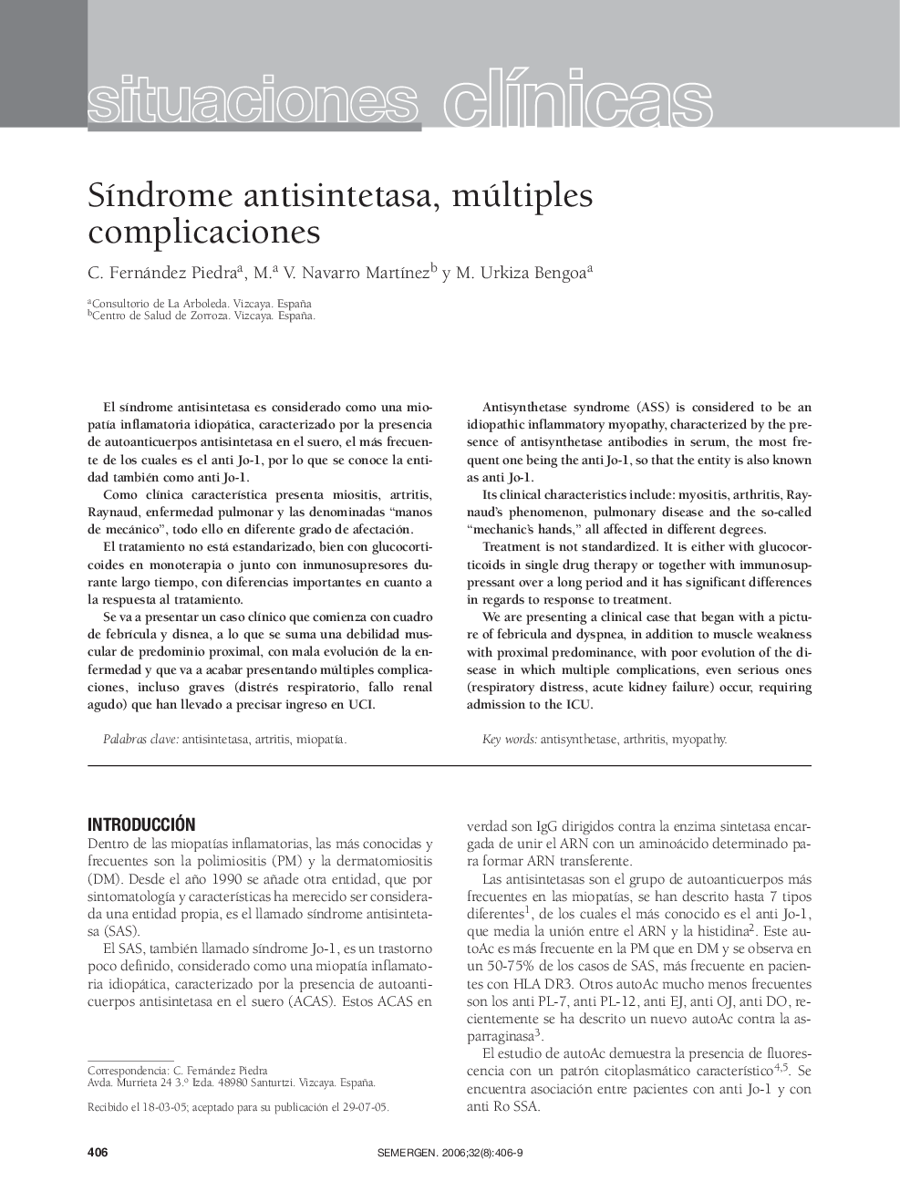 Situaciones clÃ­nicasSÃ­ndrome antisintetasa, múltiples complicaciones