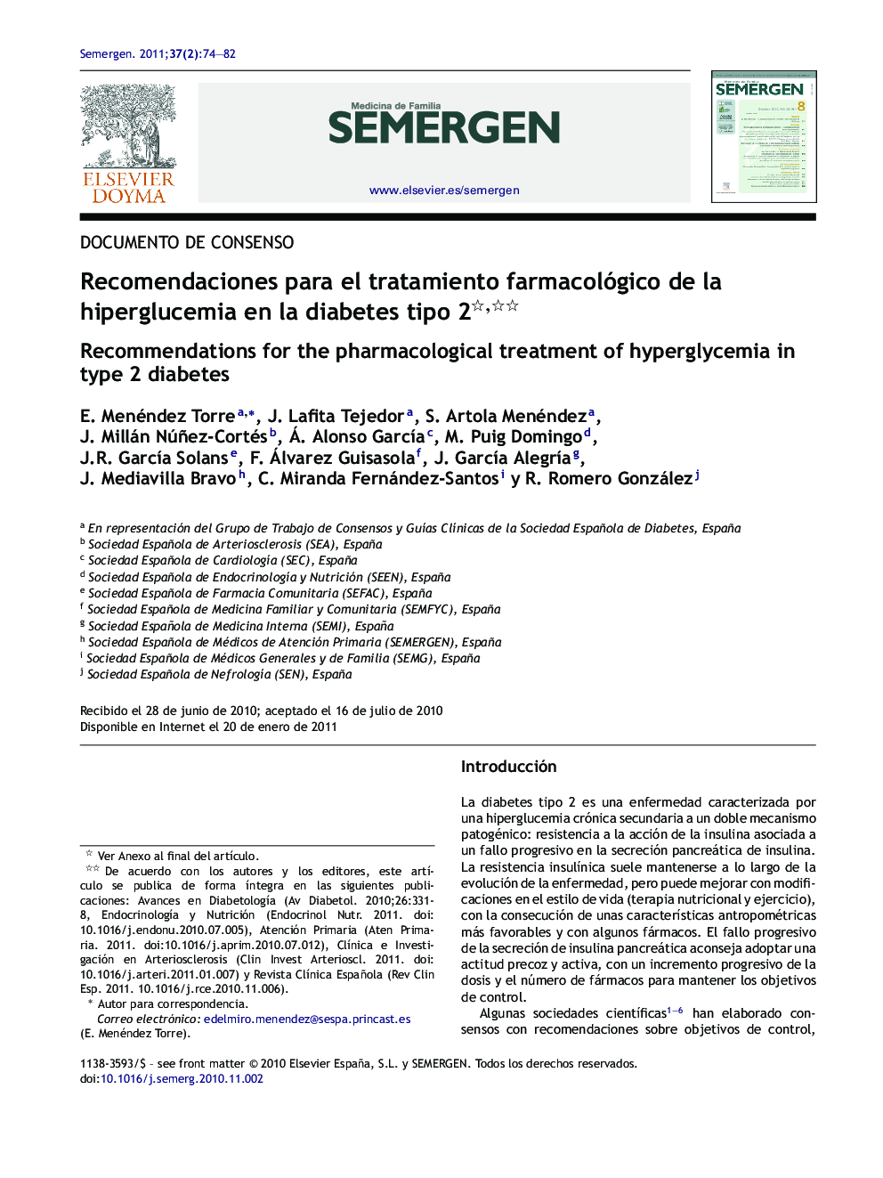 Recomendaciones para el tratamiento farmacológico de la hiperglucemia en la diabetes tipo 2