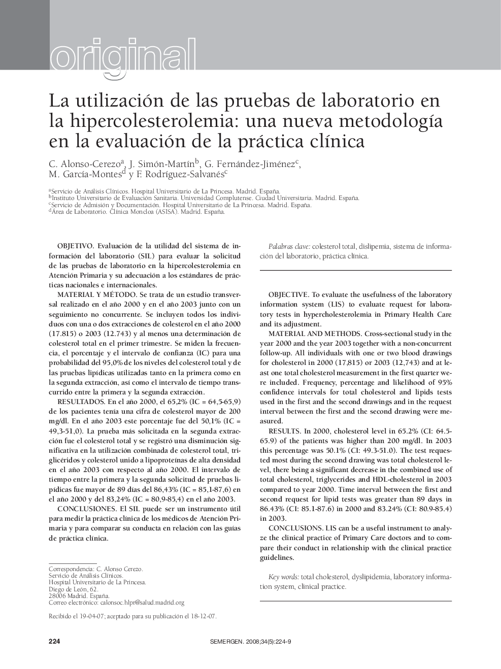 La utilización de las pruebas de laboratorio en la hipercolesterolemia: una nueva metodología en la evaluación de la práctica clínica