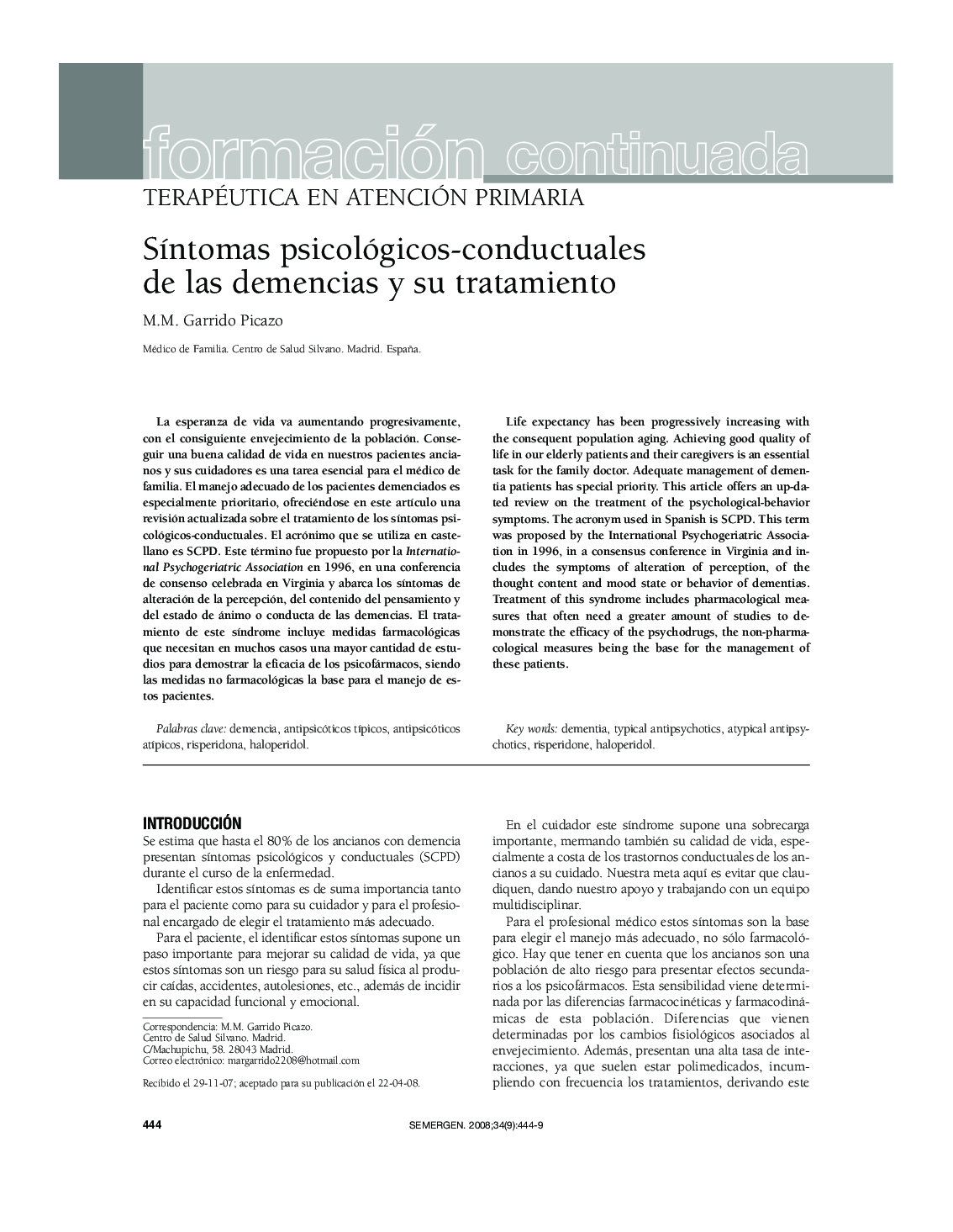 Síntomas psicológicos-conductuales de las demencias y su tratamiento