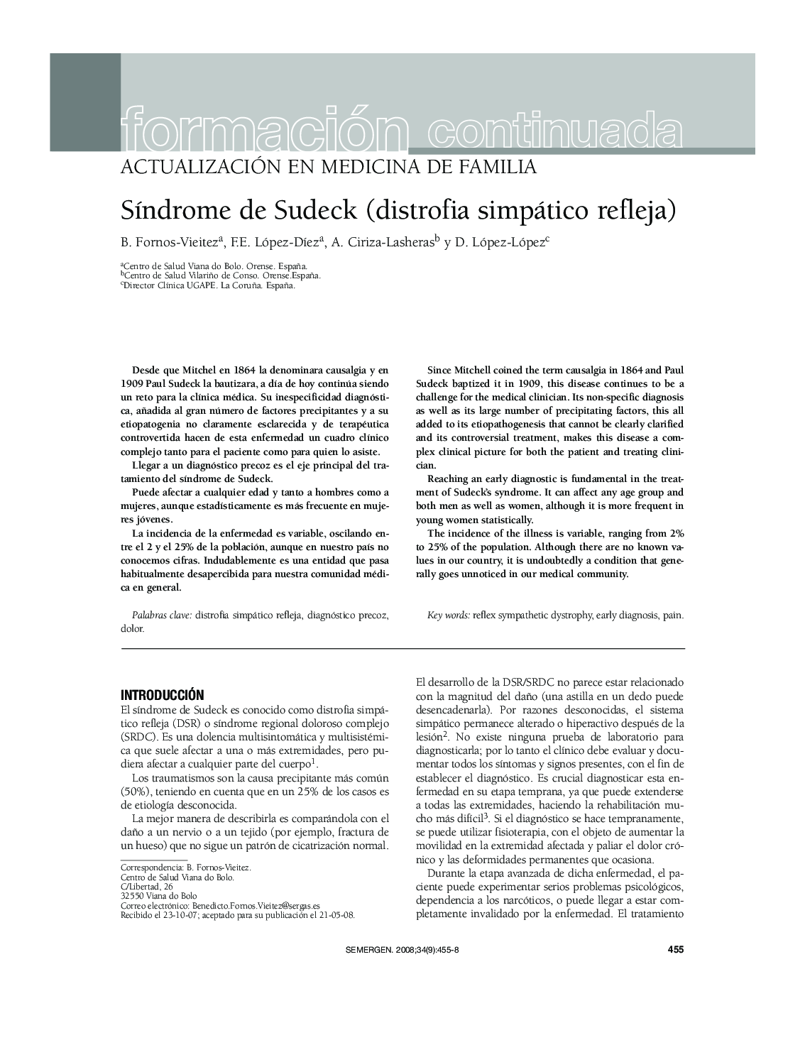 Síndrome de Sudeck (distrofia simpático refleja)