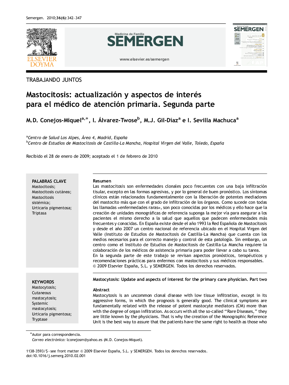 Mastocitosis: actualización y aspectos de interés para el médico de atención primaria. Segunda parte