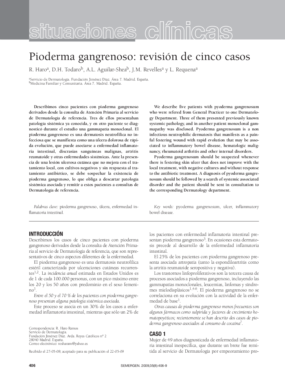 عکس صفحه اول مقاله: Pioderma gangrenoso: revisión de cinco casos Pioderma gangrenoso: revisión de cinco casos