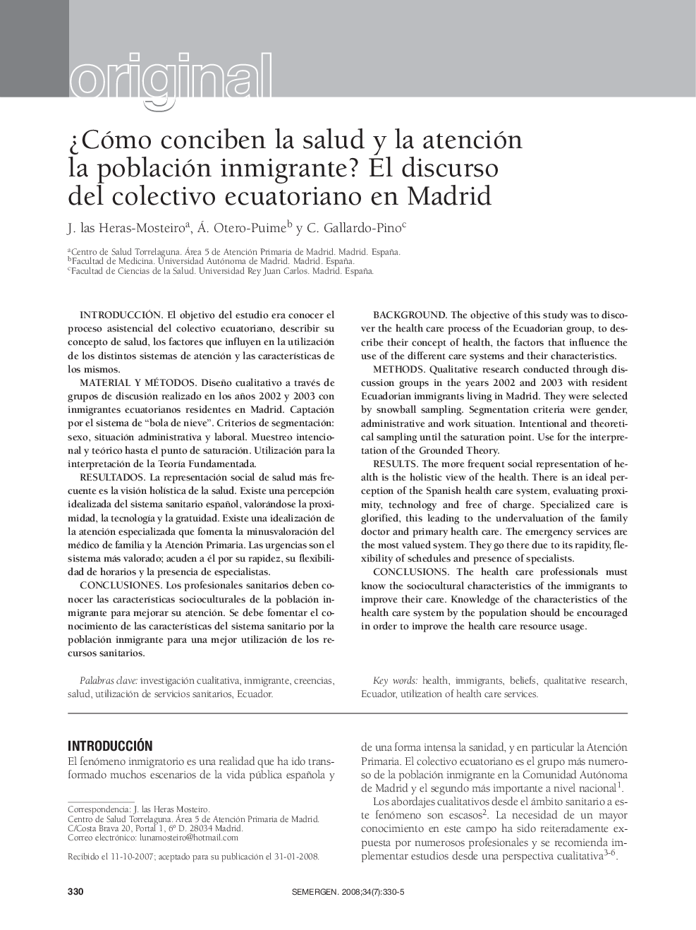 ¿Cómo conciben la salud y la atención la población inmigrante? El discurso del colectivo ecuatoriano en Madrid