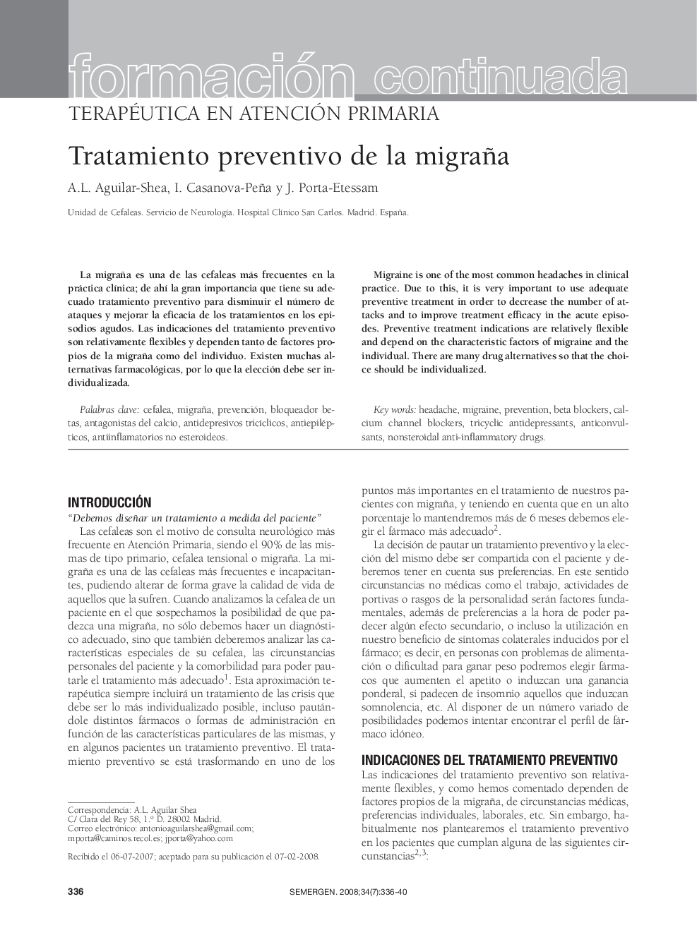 Tratamiento preventivo de la migraña