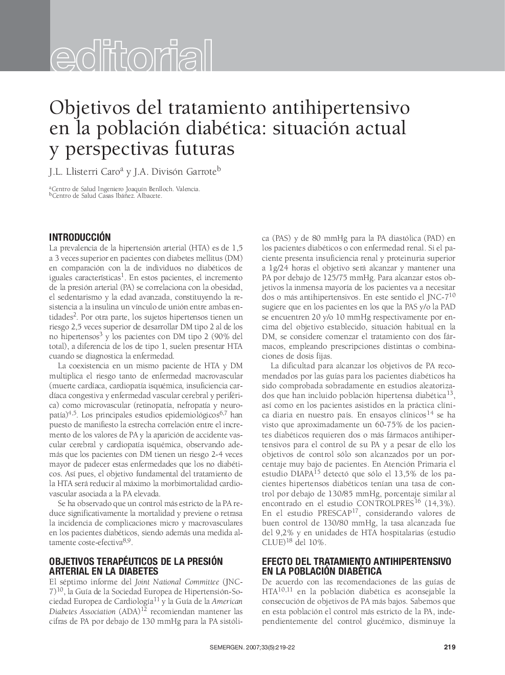 Objetivos del tratamiento antihipertensivo en la población diabética: situación actual y perspectivas futuras