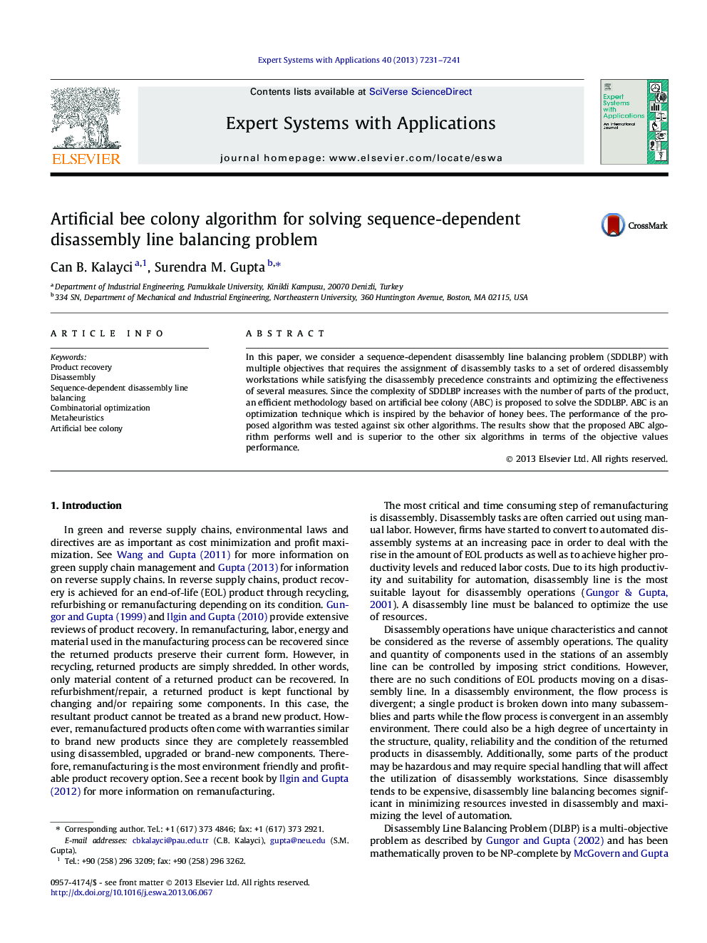 Artificial bee colony algorithm for solving sequence-dependent disassembly line balancing problem